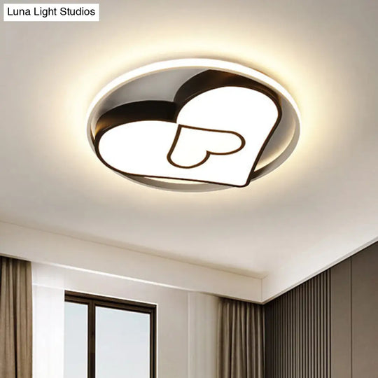 Modern Heart Design Led Flushmount Light - Black Ceiling Mounted Fixture