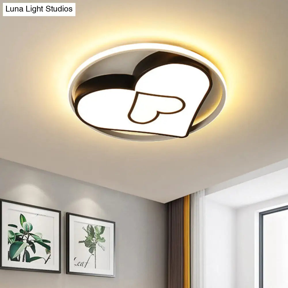 Modern Heart Design Led Flushmount Light - Black Ceiling Mounted Fixture / Warm