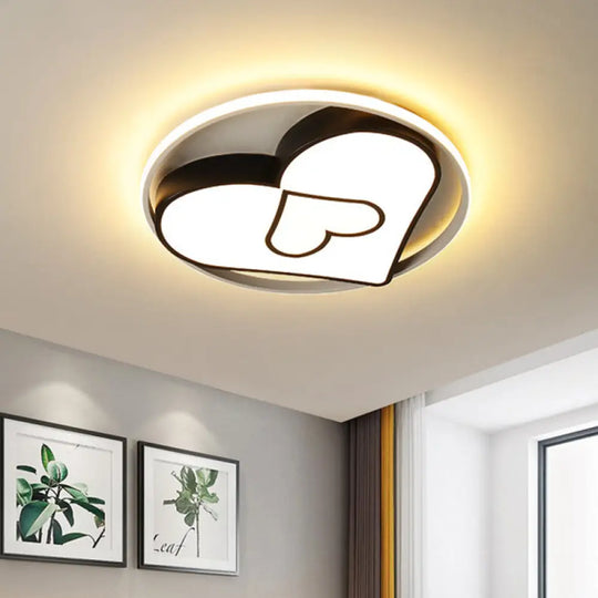 Modern Heart Design Led Flushmount Light - Black Ceiling Mounted Fixture / Warm