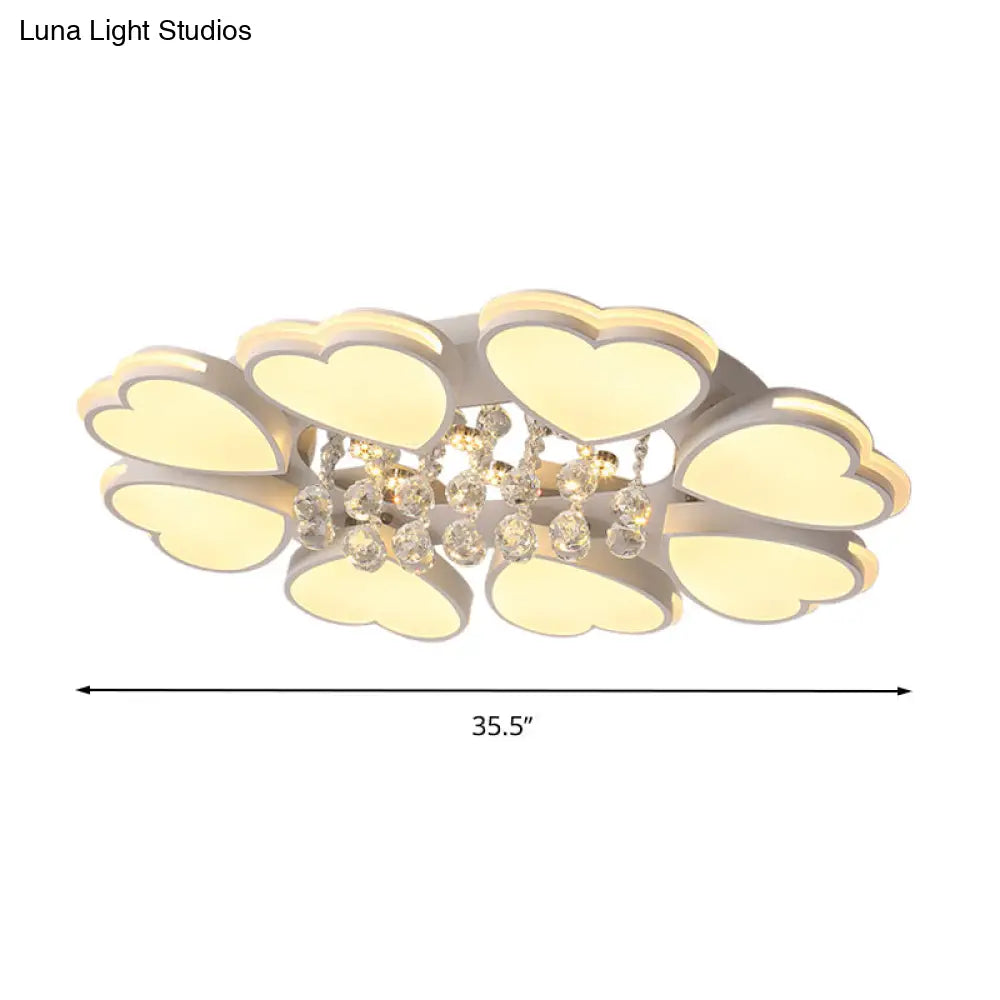 Modern Heart Shape Ceiling Light: Acrylic & Crystal Drop 8-Head Led Flush Mount (Warm/White)