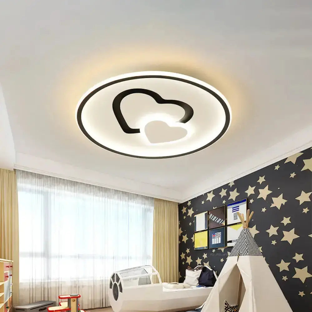 Modern Heart Shape Led Ceiling Light In Black/Pink/Blue 16’/19.5’ Width Black / 16’