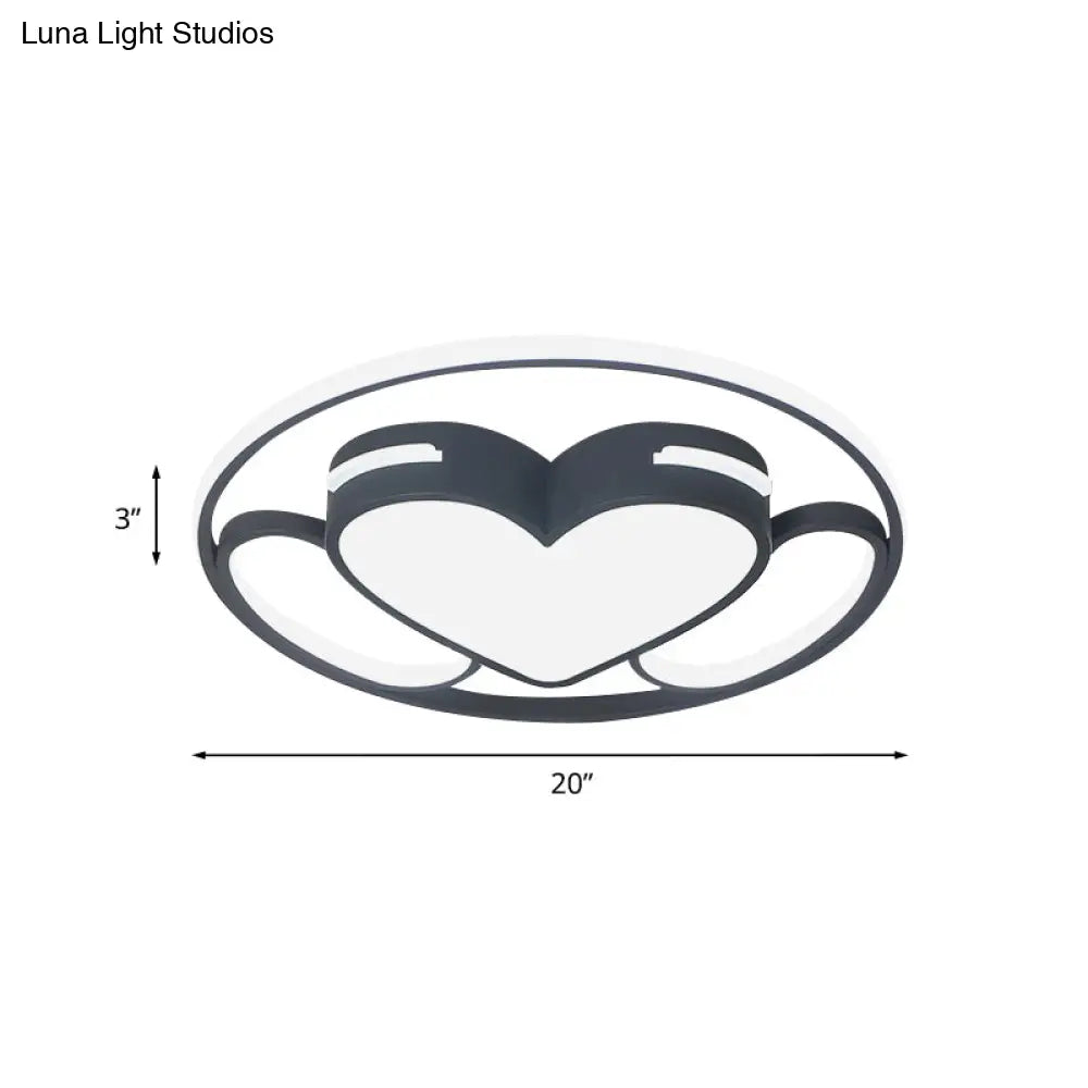 Modern Heart-Shaped Led Ceiling Fixture In Black And White With Warm/White Light