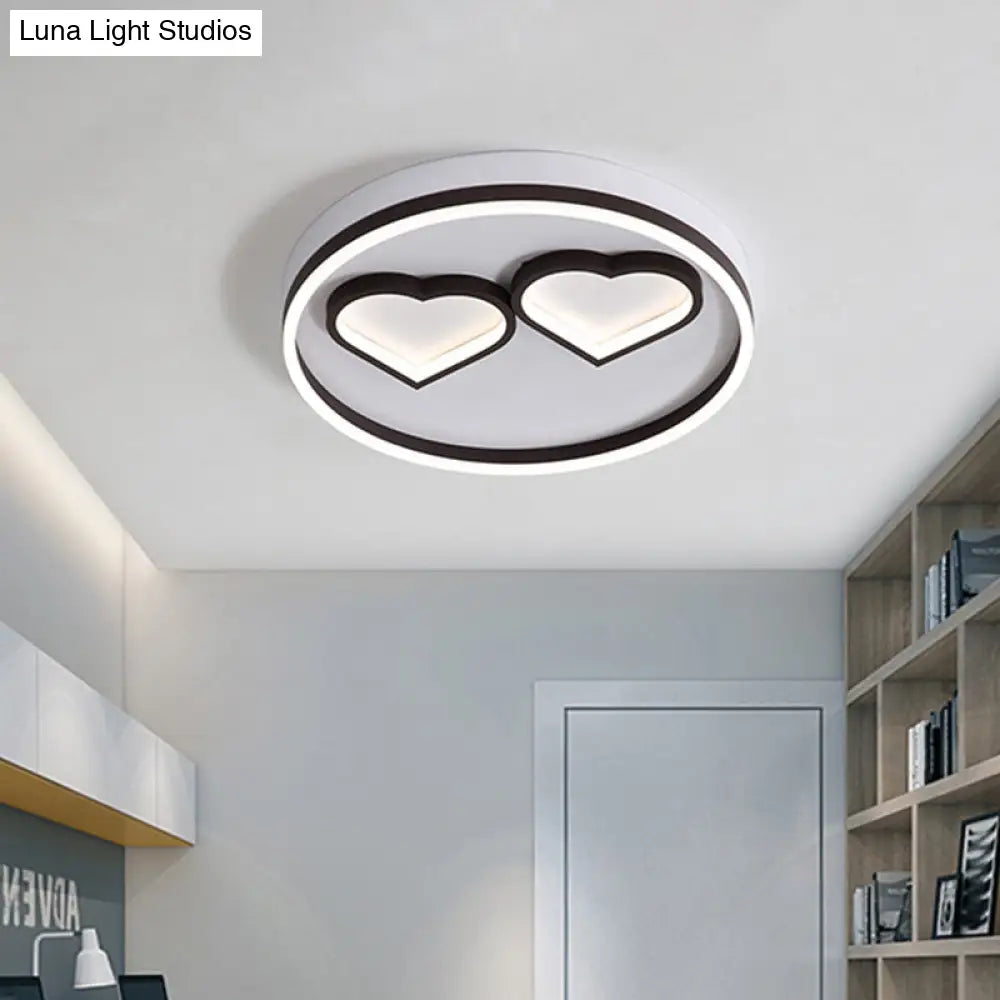 Modern Heart-Shaped Led Ceiling Light For Bedroom - Warm/White Flushmount Coffee Acrylic Mount