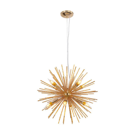 Modern Hedgehog Chandelier With Carved Metal Design For Living Room - Stylish Hanging Light Fixture