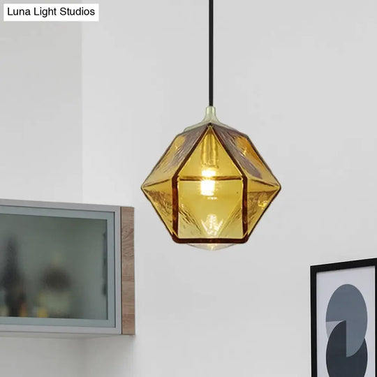 Modern Hexagon Ceiling Lamp With Cognac Glass Shade - 1 Bulb Pendant Light For Dining Room