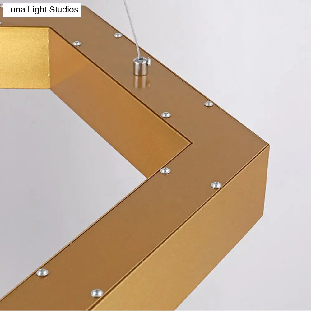 Modern Hexagon Metal Suspension Lamp - 16/23.5 Wide Led Gold Pendant Light For Living Room A/B