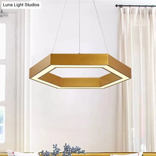 Modern Hexagon Metal Suspension Lamp - 16/23.5 Wide Led Gold Pendant Light For Living Room A/B / 16