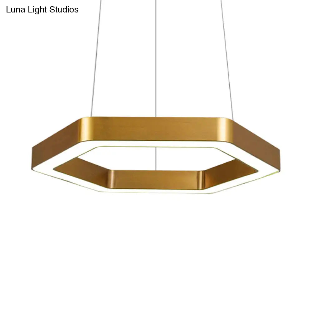 Modern Hexagon Metal Suspension Lamp - 16/23.5 Wide Led Gold Pendant Light For Living Room A/B