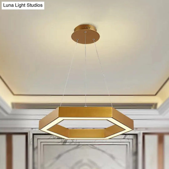 Modern Hexagon Metal Suspension Lamp - 16/23.5 Wide Led Gold Pendant Light For Living Room A/B