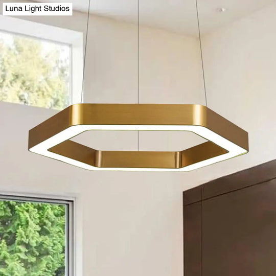 Modern Hexagon Metal Suspension Lamp - 16/23.5 Wide Led Gold Pendant Light For Living Room A/B / 16