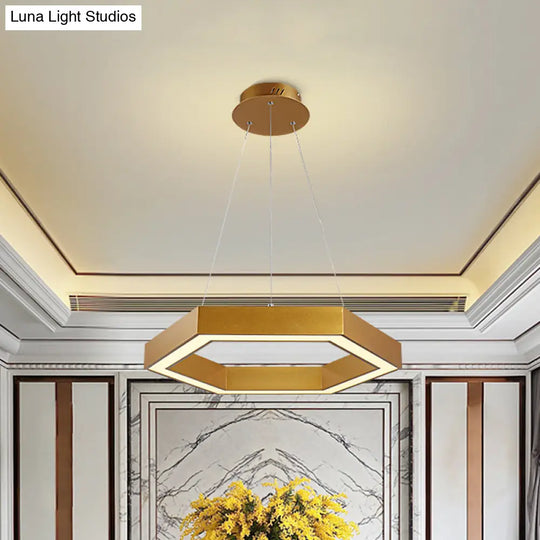 Modern Hexagon Metal Suspension Lamp - 16’/23.5’W Led Pendant Light Gold Finish Living Room