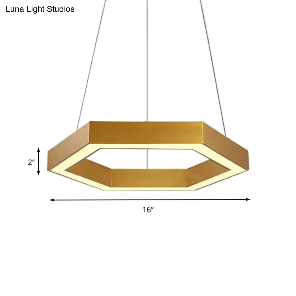 Modern Hexagon Metal Suspension Lamp - 16’/23.5’W Led Pendant Light Gold Finish Living Room