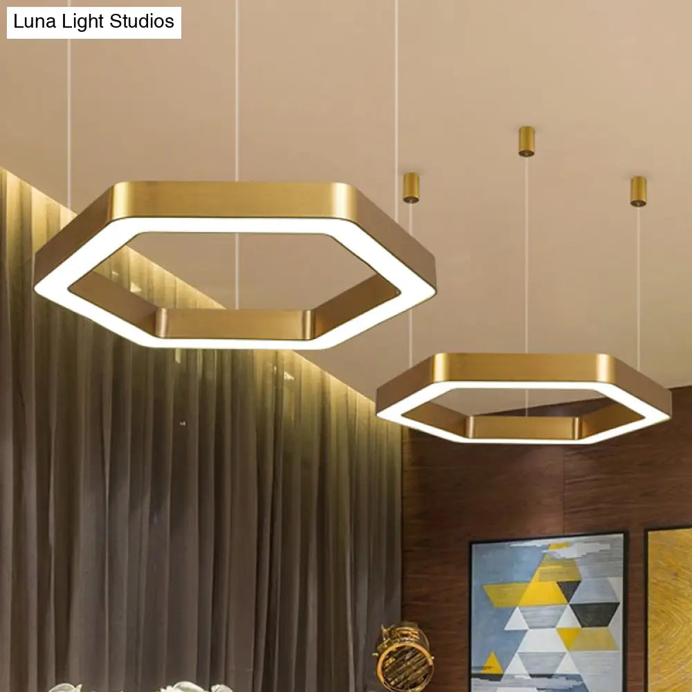 Modern Hexagon Metal Suspension Lamp - 16’/23.5’W Led Pendant Light Gold Finish Living Room