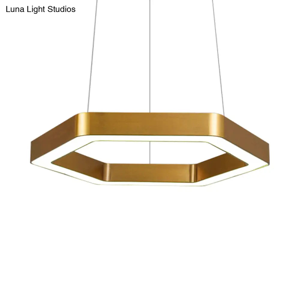 Modern Hexagon Metal Suspension Lamp - 16’/23.5’W Led Pendant Light Gold Finish Living Room