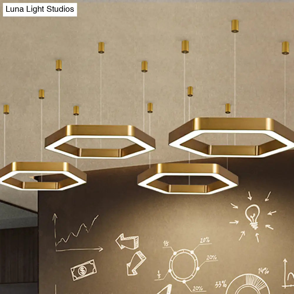 Modern Hexagon Metal Suspension Lamp - 16’/23.5’W Led Pendant Light Gold Finish Living Room