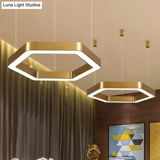 Modern Hexagon Metal Suspension Lamp - 16/23.5 Wide Led Gold Pendant Light For Living Room A/B