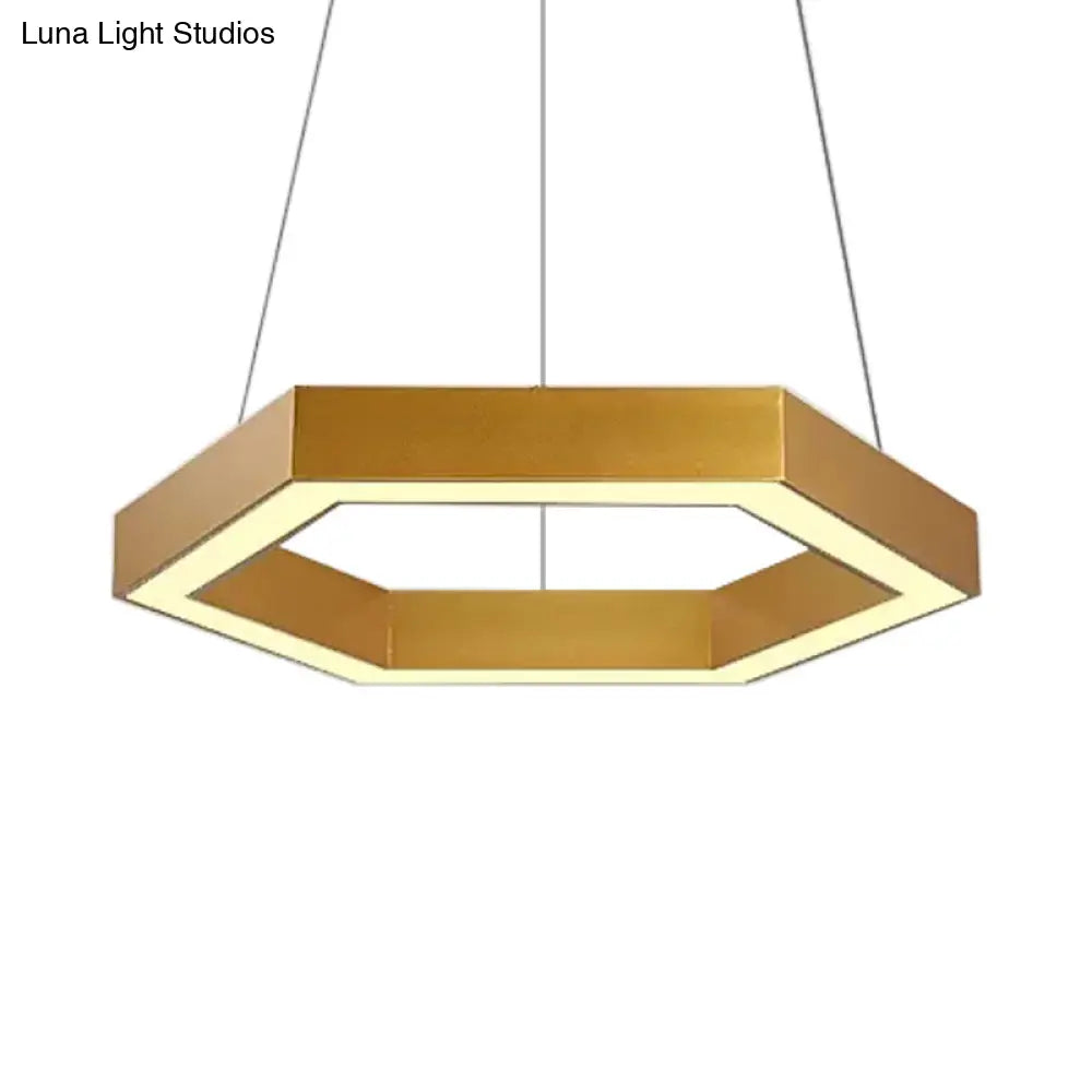 Modern Hexagon Metal Suspension Lamp - 16’/23.5’W Led Pendant Light Gold Finish Living Room