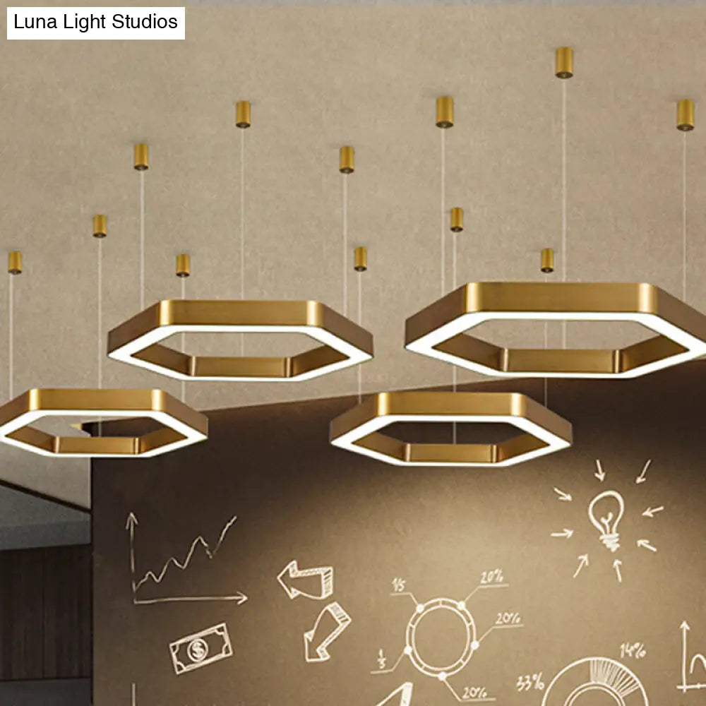 Modern Hexagon Metal Suspension Lamp - 16/23.5 Wide Led Gold Pendant Light For Living Room A/B