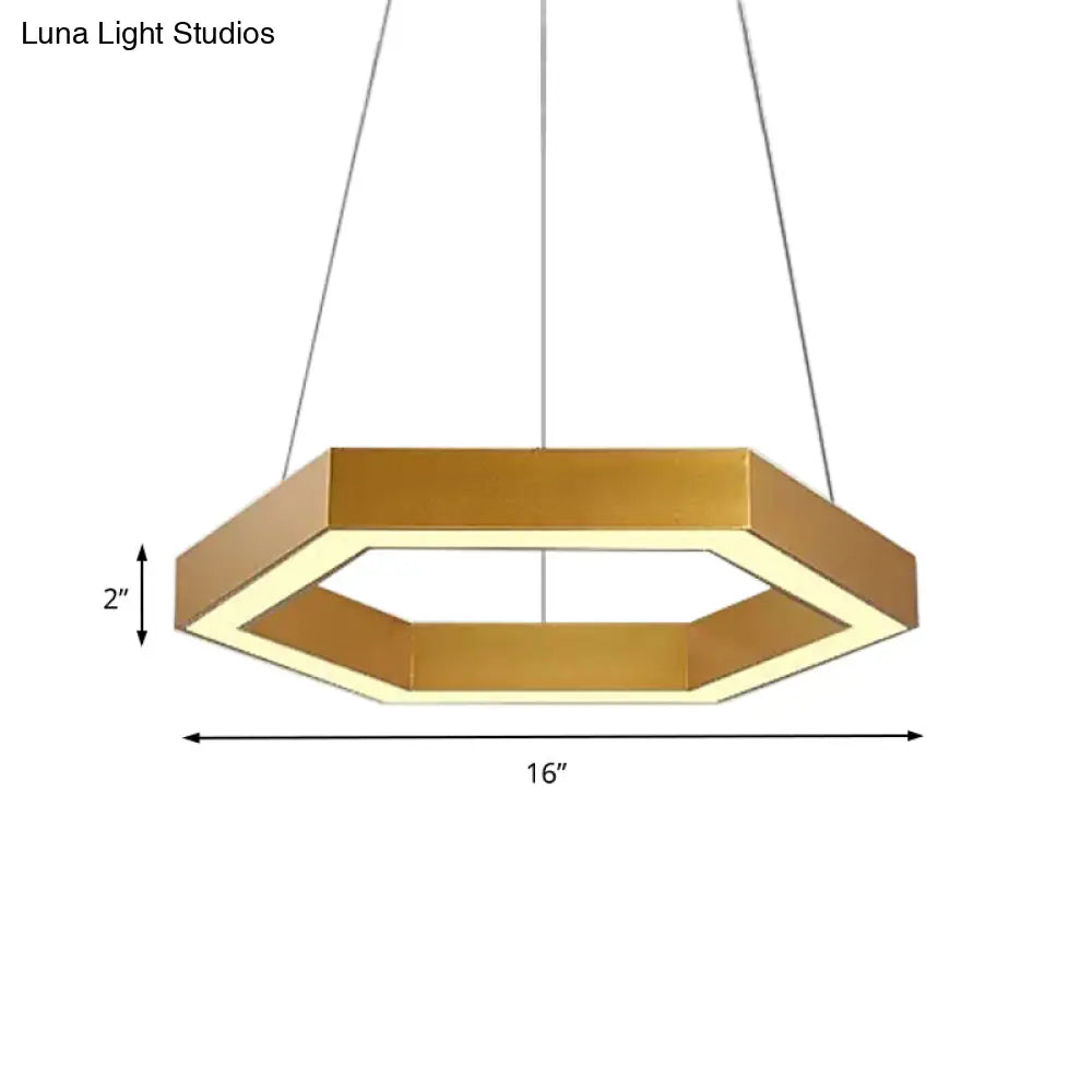 Modern Hexagon Metal Suspension Lamp - 16/23.5 Wide Led Gold Pendant Light For Living Room A/B