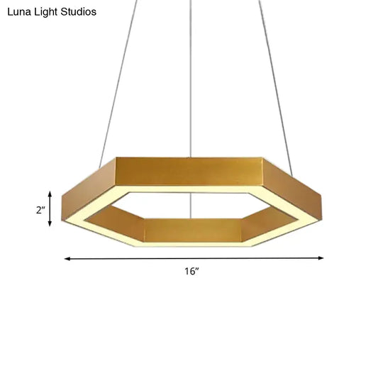 Modern Hexagon Metal Suspension Lamp - 16/23.5 Wide Led Gold Pendant Light For Living Room A/B