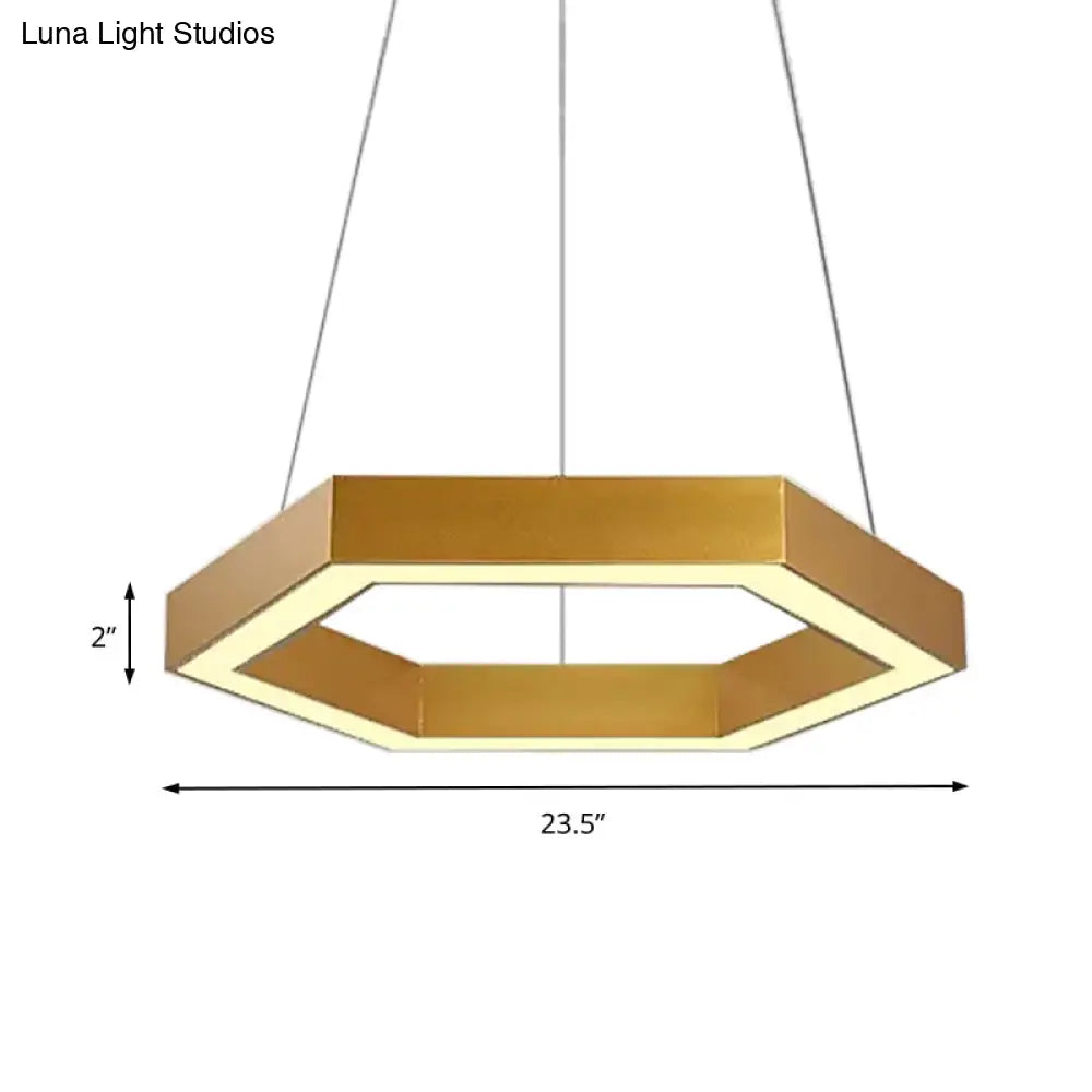 Modern Hexagon Metal Suspension Lamp - 16’/23.5’W Led Pendant Light Gold Finish Living Room