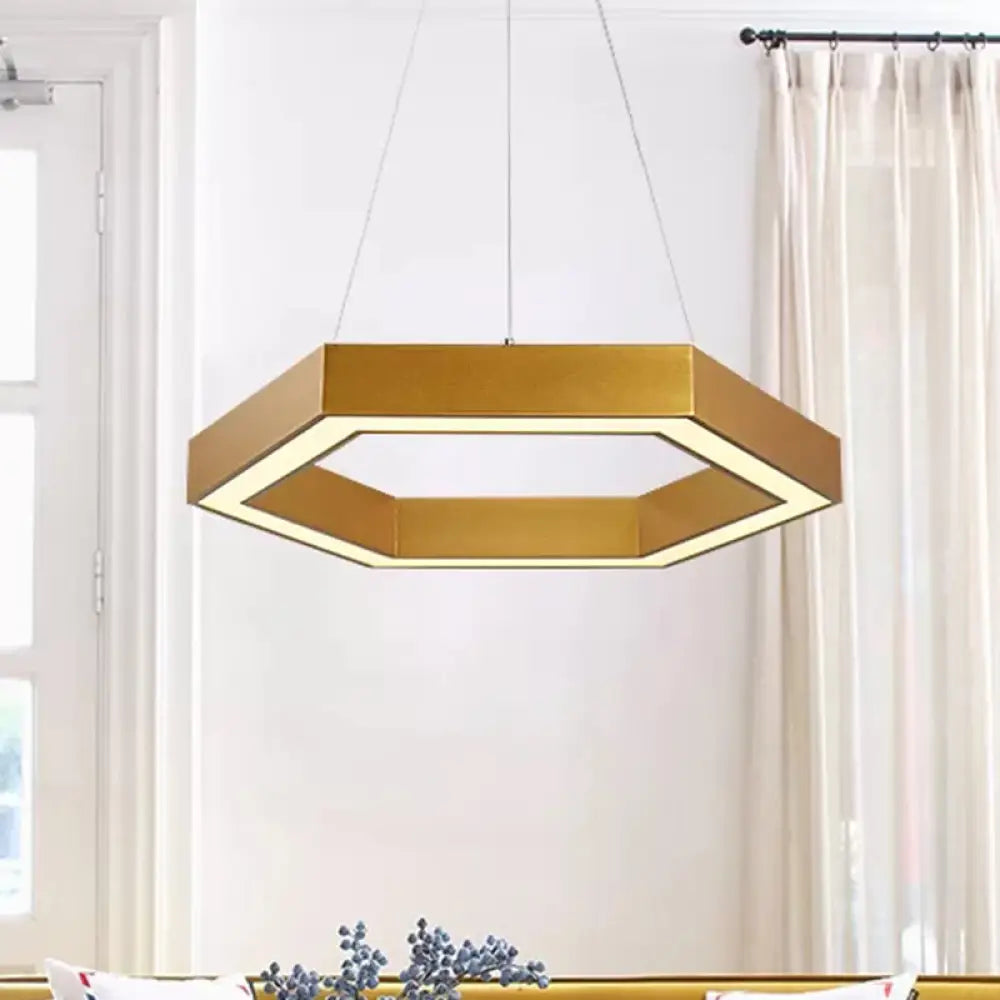 Modern Hexagon Metal Suspension Lamp - 16’/23.5’W Led Pendant Light Gold Finish Living Room