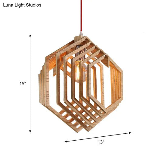 Modern Wood Hexagon Hanging Lamp - Brown Pendant Light For Dining Room Ceiling (1 Bulb)