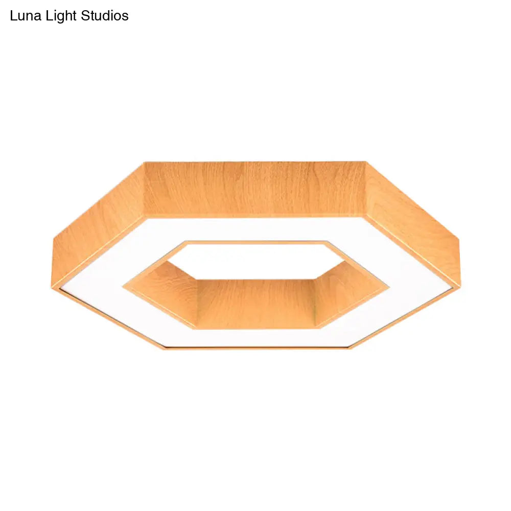 Modern Hexagon Wooden Led Flush Mount Ceiling Light In Beige - 16’/23.5’ Wide
