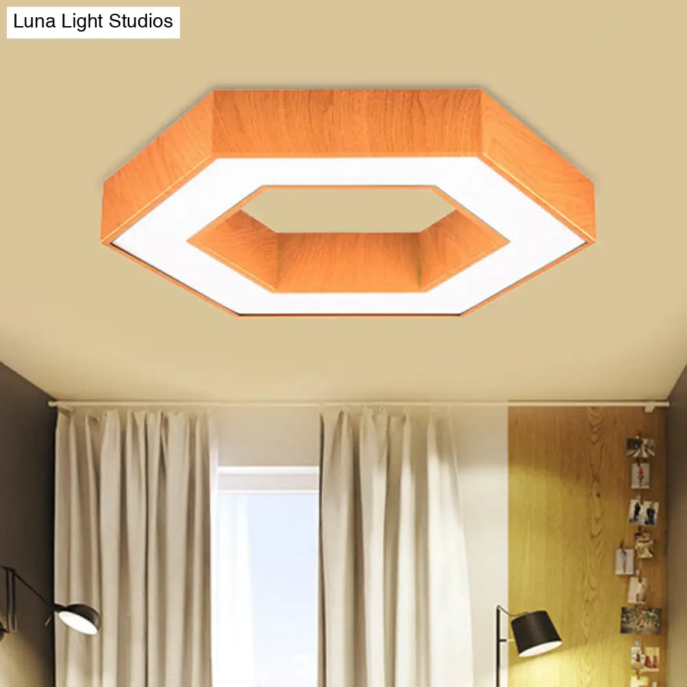 Modern Hexagon Wooden Led Flush Mount Ceiling Light In Beige - 16’/23.5’ Wide