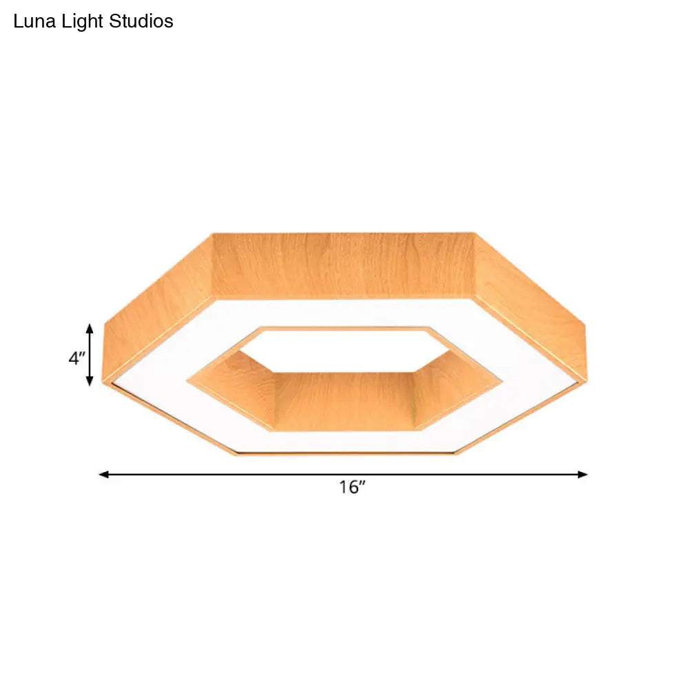 Modern Hexagon Wooden Led Flush Mount Ceiling Light In Beige - 16/23.5 Wide