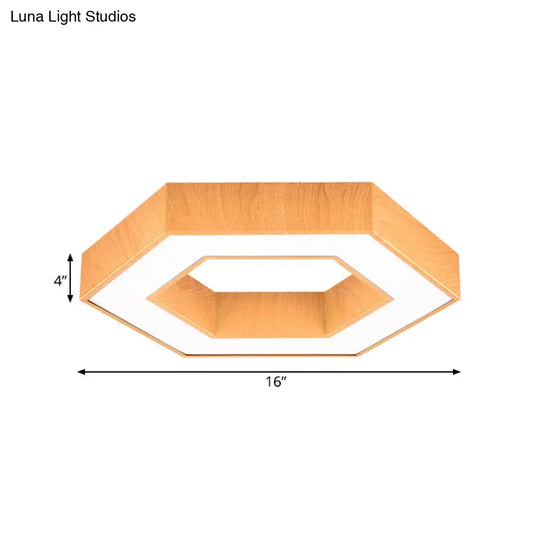 Modern Hexagon Wooden Led Flush Mount Ceiling Light In Beige - 16/23.5 Wide