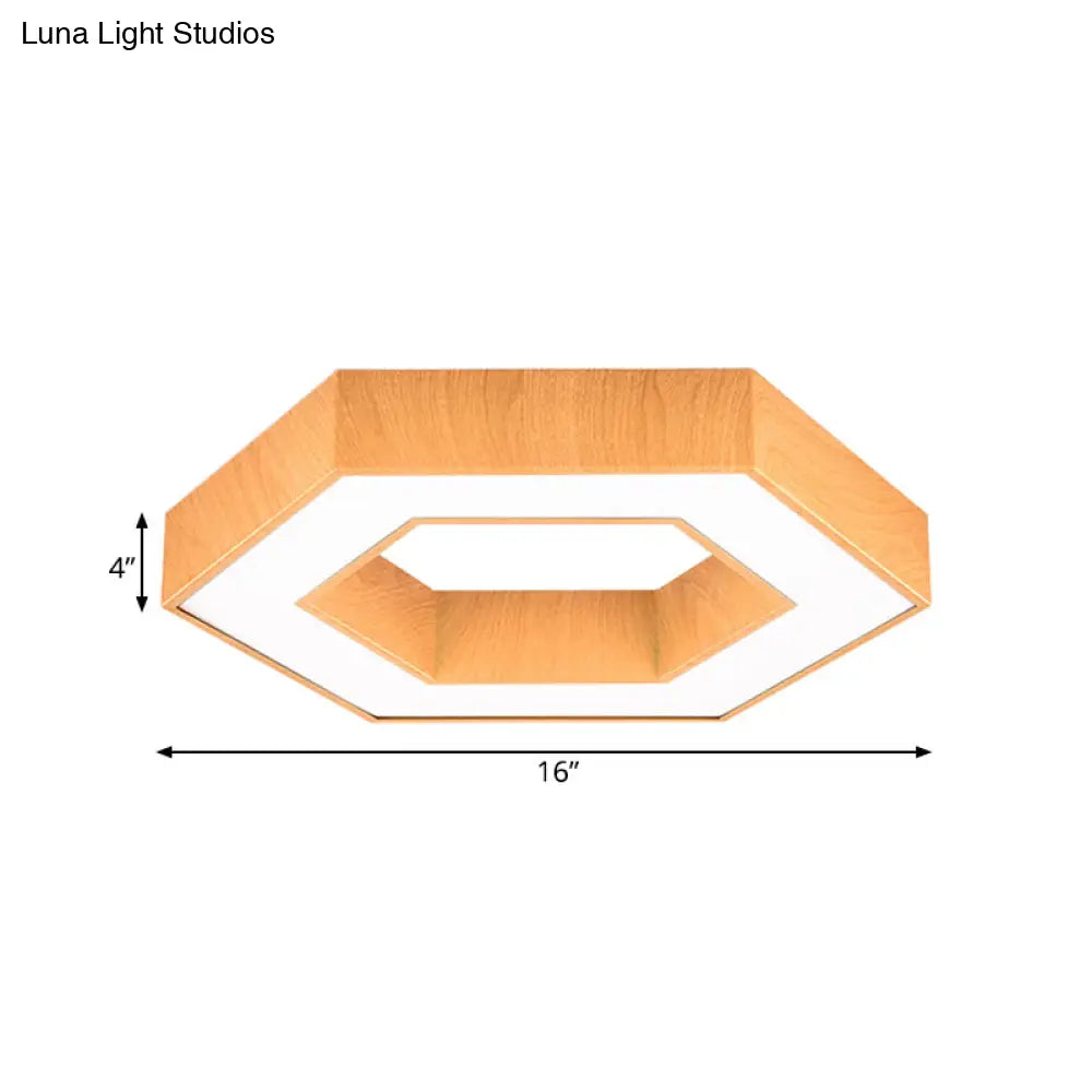 Modern Hexagon Wooden Led Flush Mount Ceiling Light In Beige - 16’/23.5’ Wide