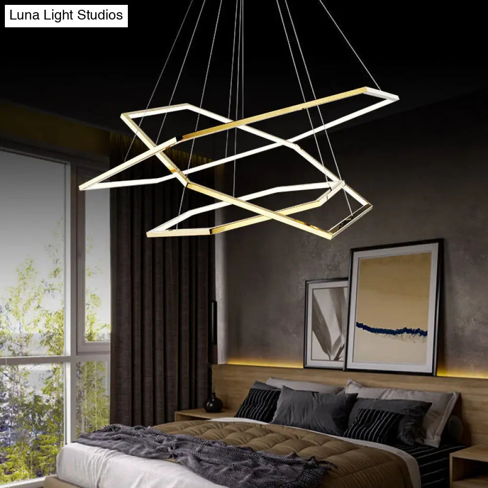 Gold Hexagonal Led Chandelier With Stainless Steel Finish And Warm/White Light 3 Lights