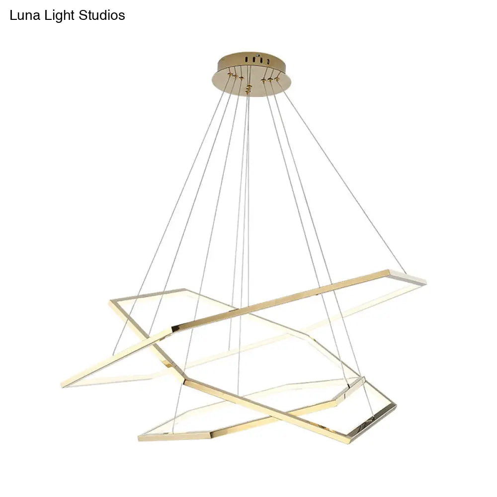 Modern Hexagonal Led Chandelier: Stainless Steel 3 Lights Warm/White Light In Gold