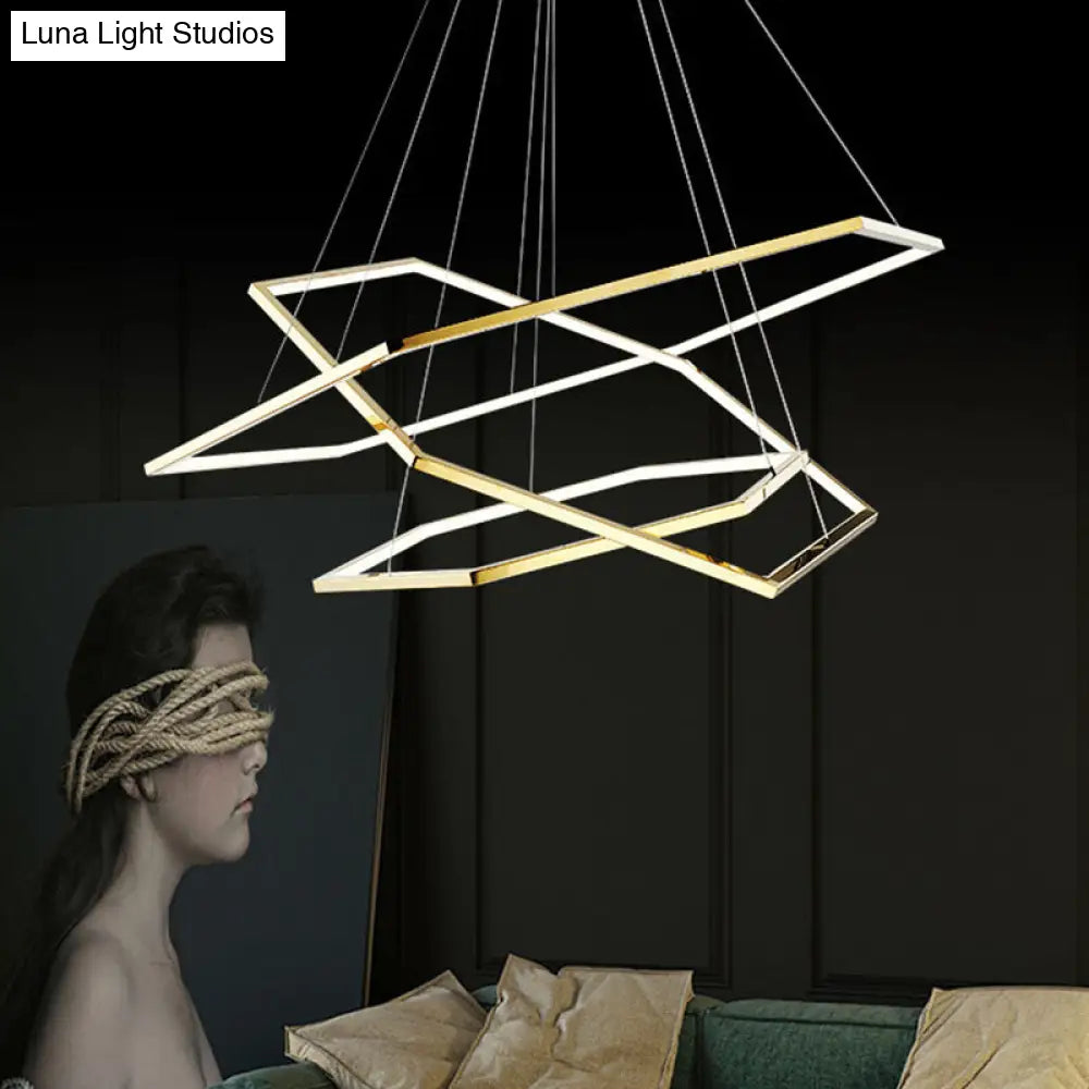 Gold Hexagonal Led Chandelier With Stainless Steel Finish And Warm/White Light 3 Lights / Warm