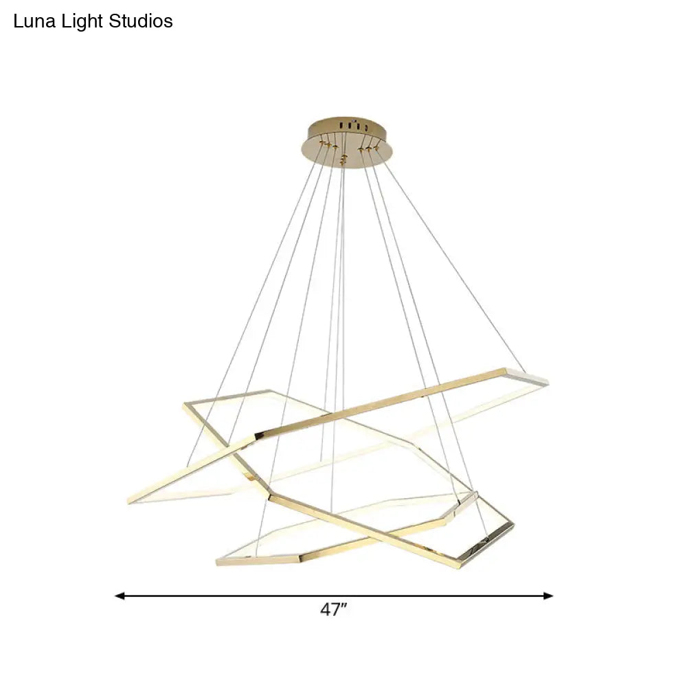 Gold Hexagonal Led Chandelier With Stainless Steel Finish And Warm/White Light 3 Lights