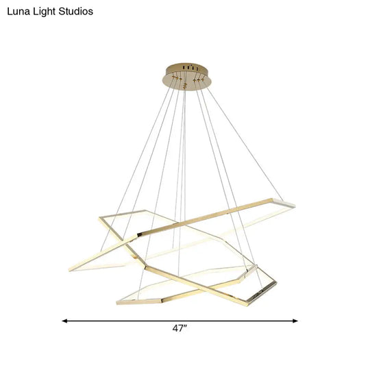 Gold Hexagonal Led Chandelier With Stainless Steel Finish And Warm/White Light 3 Lights