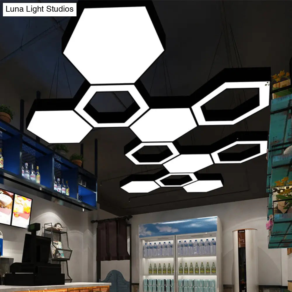 Modern Black Led Pendant Light - Hexagonal Acrylic Fixture 18/31.5/47 Wide