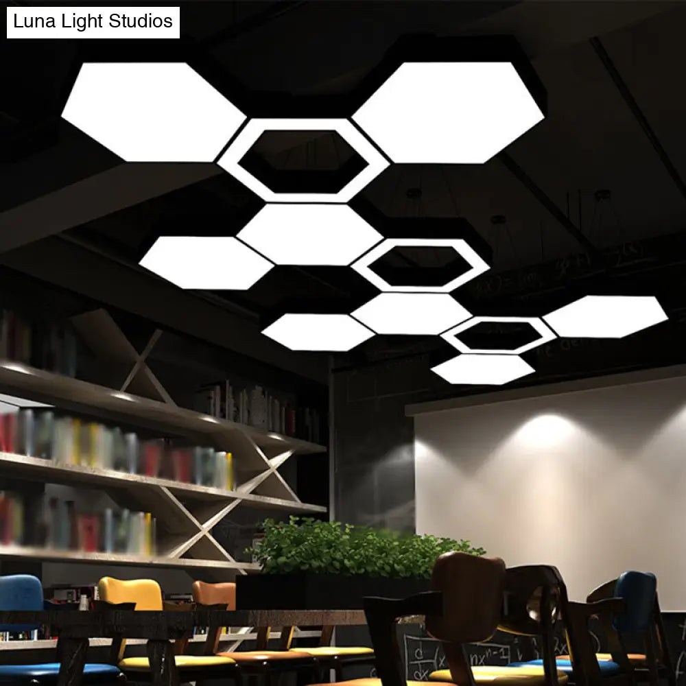 Modern Black Led Pendant Light - Hexagonal Acrylic Fixture 18/31.5/47 Wide