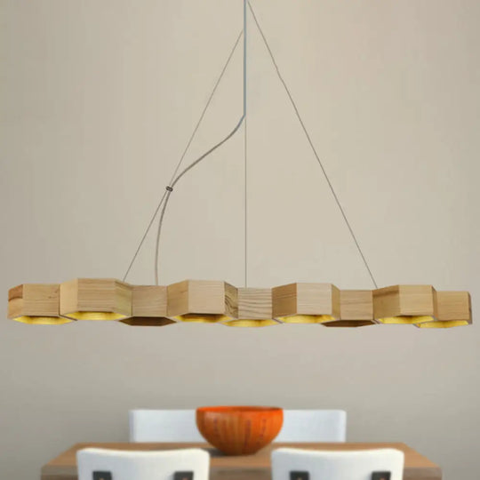 Modern Hexagonal Wooden Ceiling Light Fixture For Living Room - 5/7-Light Island Lighting 7 / Wood