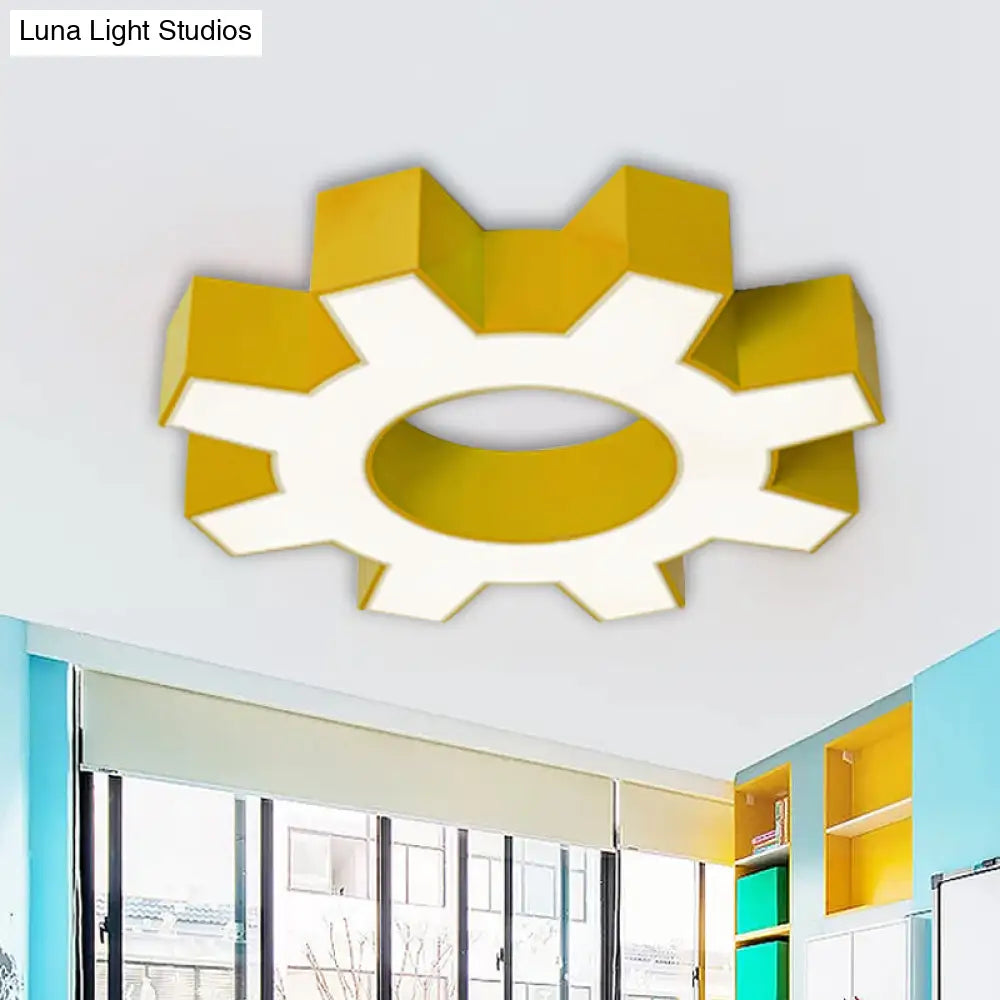 Modern Hollow-Out Gear Acrylic Flush Mount Lamp - Red/Yellow/Green Led Ceiling Light Fixture Yellow