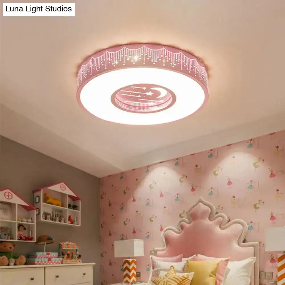 Modern Hollowed Meteor Ceiling Light: Romantic Acrylic Pink/White/Blue Led Flush Mounted Lamp