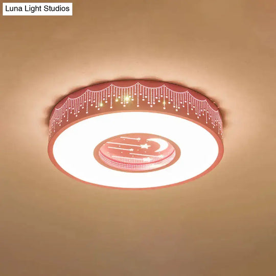 Modern Hollowed Meteor Ceiling Light: Romantic Acrylic Pink/White/Blue Led Flush Mounted Lamp