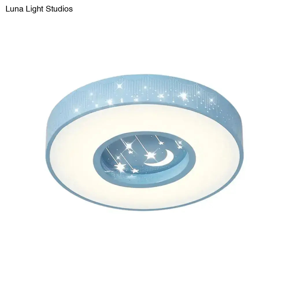 Modern Hollowed Meteor Ceiling Light: Romantic Acrylic Pink/White/Blue Led Flush Mounted Lamp