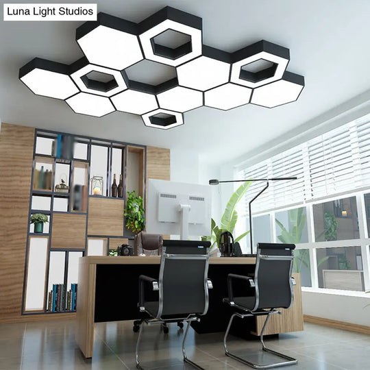 Modern Honeycomb Acrylic Led Ceiling Lamp - Black Flush Mount For Office (18/23.5/47 W)