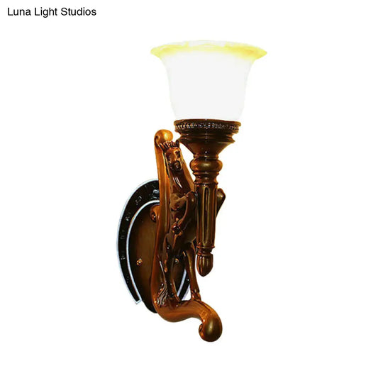 Modern Horse Resin Wall Sconce Light With Amber Glass Shade