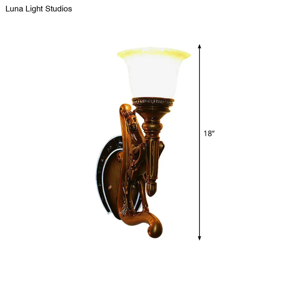 Modern Horse Resin Wall Sconce Light With Amber Glass Shade