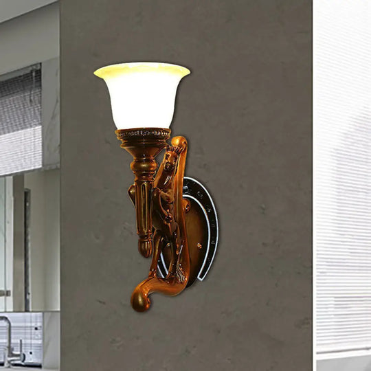 Modern Horse Resin Wall Sconce Light With Amber Glass Shade Brown