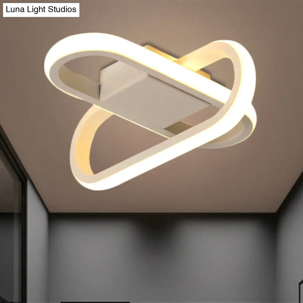 Modern Hotel Led Flush-Mount Ceiling Lamp In Black/White With Acrylic Shade - Warm/White Light