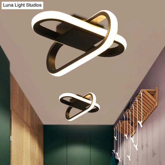 Modern Hotel Led Flush-Mount Ceiling Lamp In Black/White With Acrylic Shade - Warm/White Light